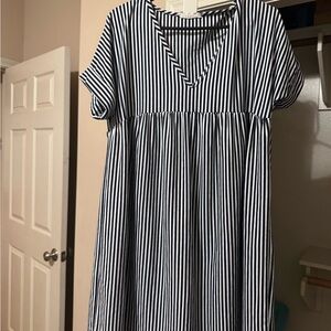 Entro Striped V-Neck Babydoll Dress
